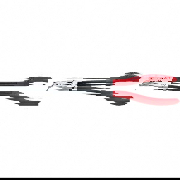 Bent Nose Pliers; Type: Needle Nose; Jaw Texture: Serrated; Jaw Width: 9 mm; Jaw Bend: 45 0; Tip Thickness: 2.5 mm; Body Material: Steel; Tether Style: Not Tether Capable; Standards: DIN ISO 5745; Tool Style: Angled Long Nose Pliers w/ Cutter; Jaw Type: N